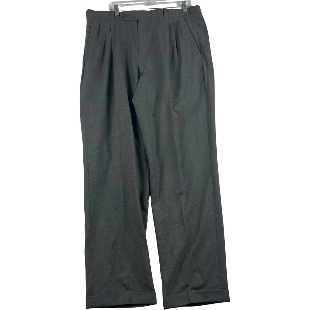Tom James Dress Pants Mens 38x33 Gray Pleated Cuffed Executive‎ Collection